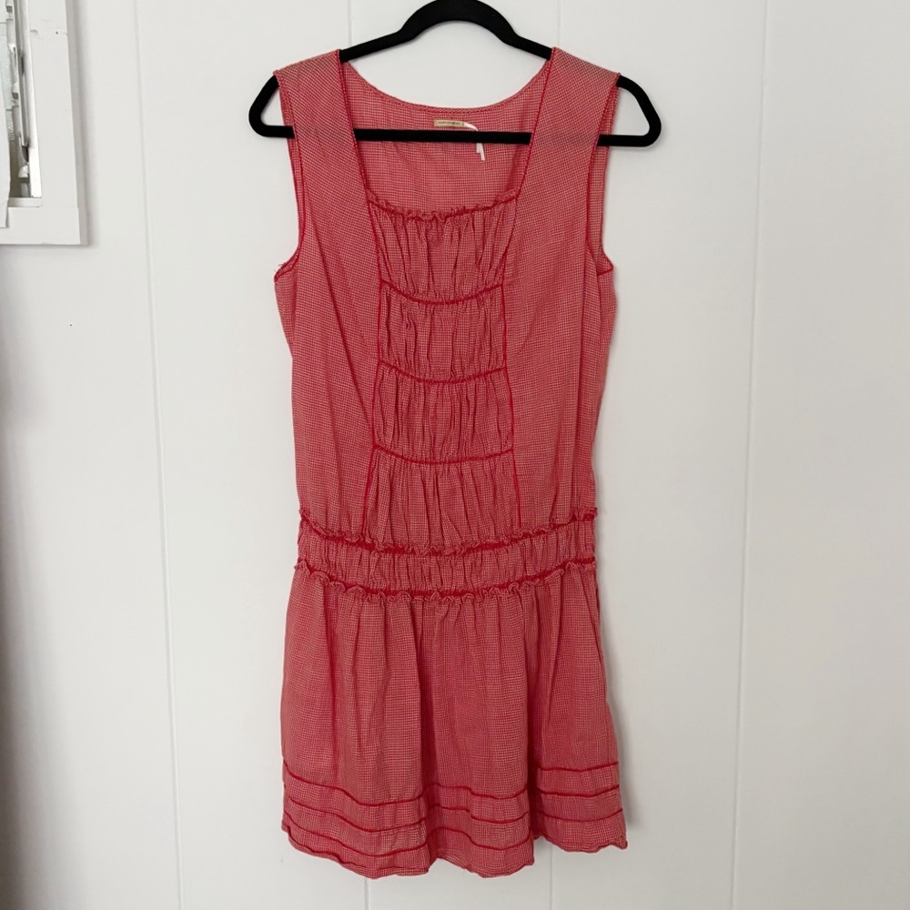 Max Studio Red Gingham Tiered Summer Midi Dress Large